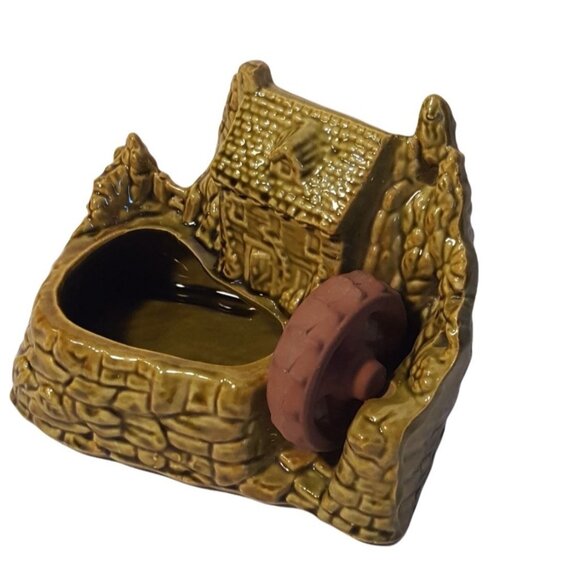 Vintage Shawnee USA Old Grist Mill Water Wheel Green Pottery Planter 769 - Picture 3 of 9